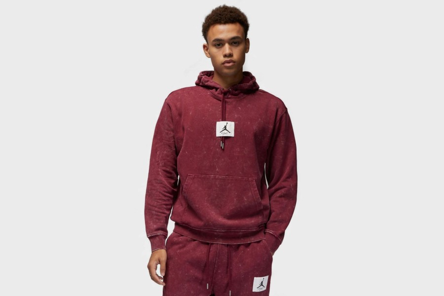 Apparel * | Jordan Essential Washed Fleece Hoodie (Burgundy)