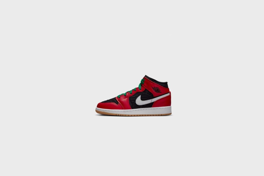 Sneakers * | Air Jordan 1 Mid Se Gs (Black/Fire Red-White-Malachite)