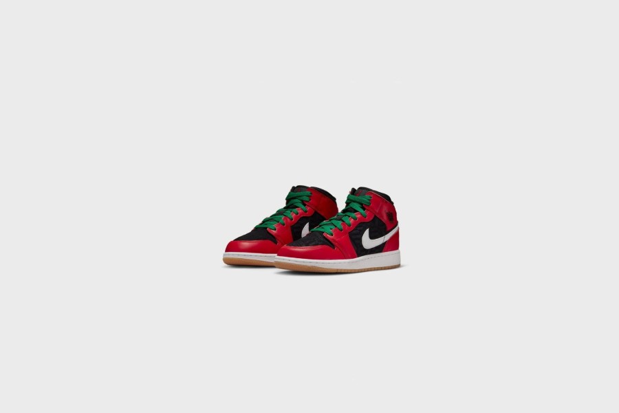 Sneakers * | Air Jordan 1 Mid Se Gs (Black/Fire Red-White-Malachite)