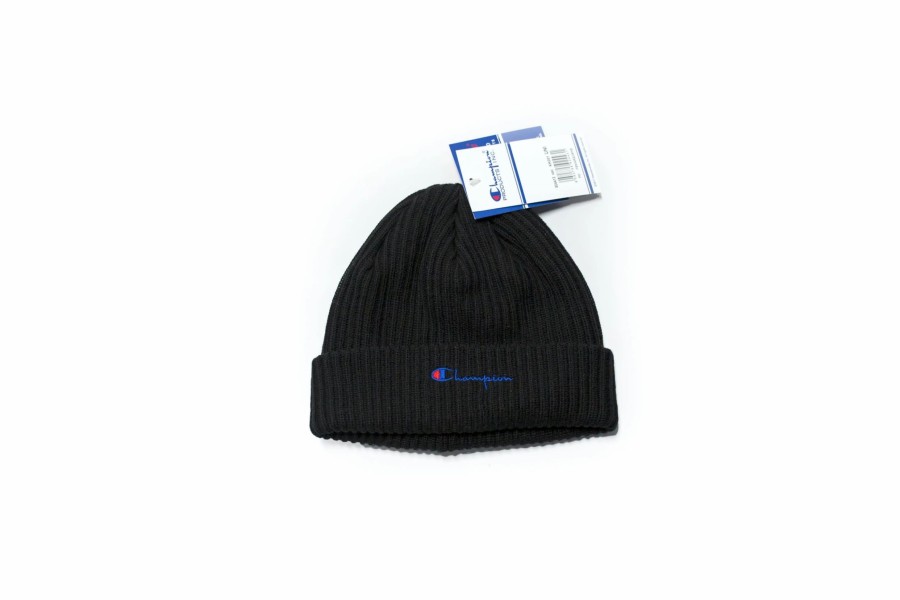 Headwear * | Champion Script Logo Beanie (Black)