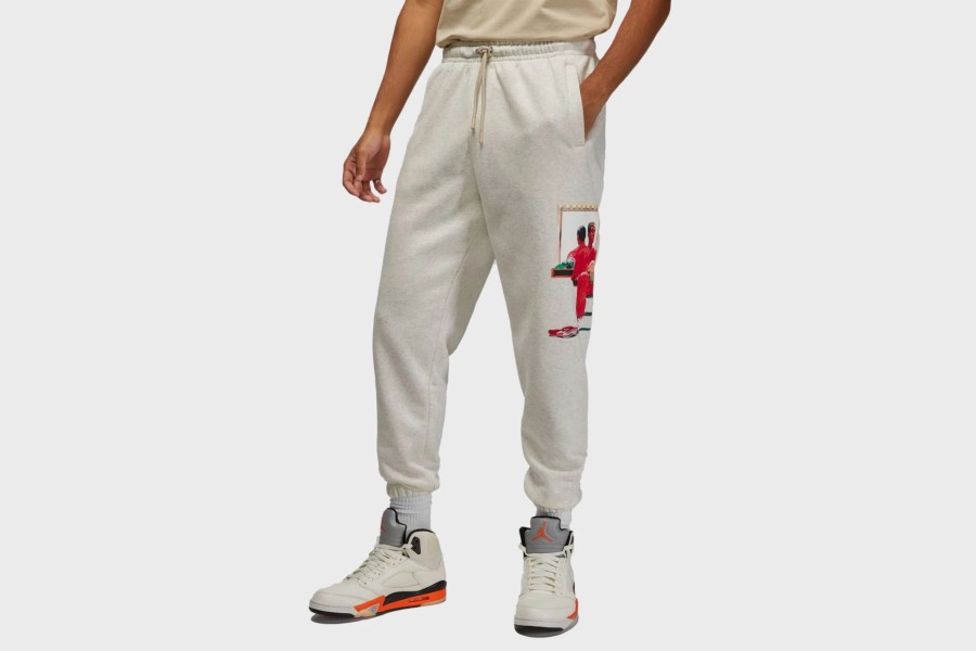 Apparel * | Jordan Flight Artist Series Fleece Pants (Oatmeal/Heather/Sail/University Red)