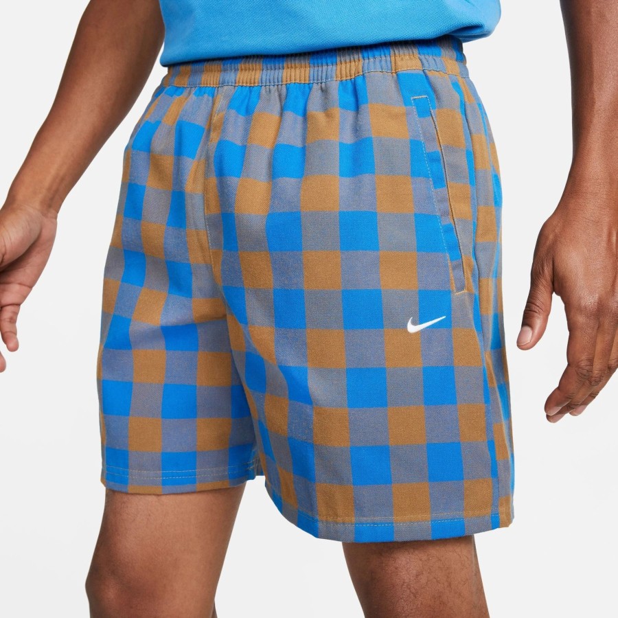 Apparel * | Nike Life Men'S Unlined Plaid Shorts (Dark Driftwood/Light Photo Blue/White)