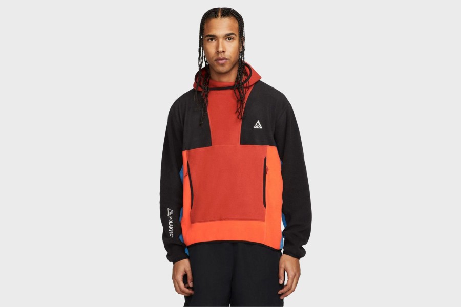 Apparel * | Nike Acg Polartec "Wolf Tree" Pullover Hoodie (Cinnabar/Black/Rush Orange/Dutch Blue)