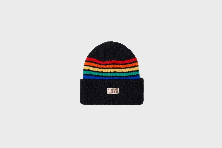 Headwear * | Pleasures Island Striped Beanie (Black)