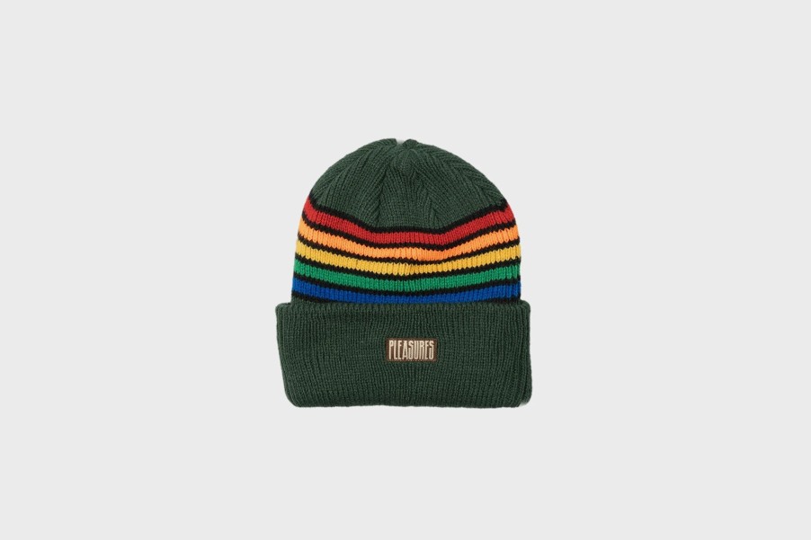 Headwear * | Pleasures Island Striped Beanie (Green)