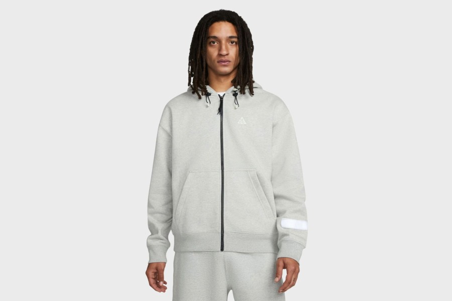 Apparel * | Nike Acg Therma-Fit "Airora" Full-Zip Fleece Hoodie (Grey Heather/Black/Light Smoke Grey)