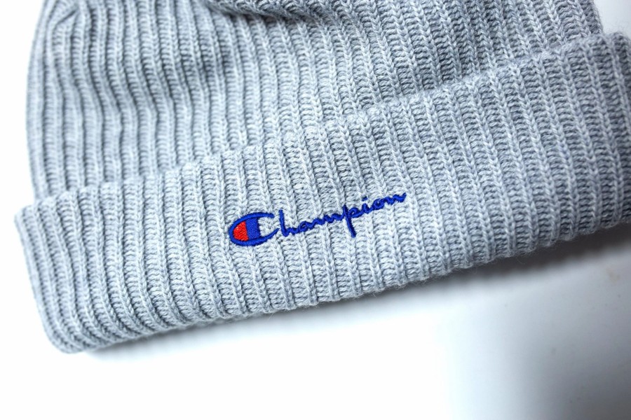 Headwear * | Champion Script Logo Beanie (Oxford Grey)